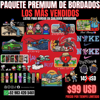 PAQUETE PREMIUM DE BORDADOS
