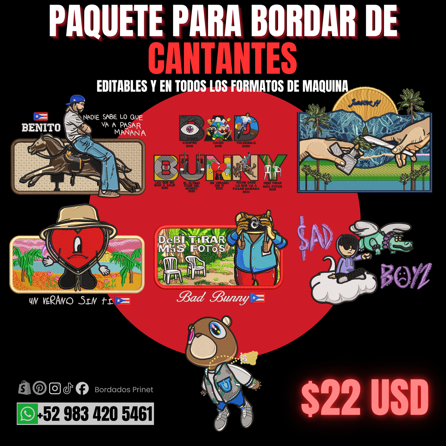 PAQUETE DE CANTANTES PARA BORDAR