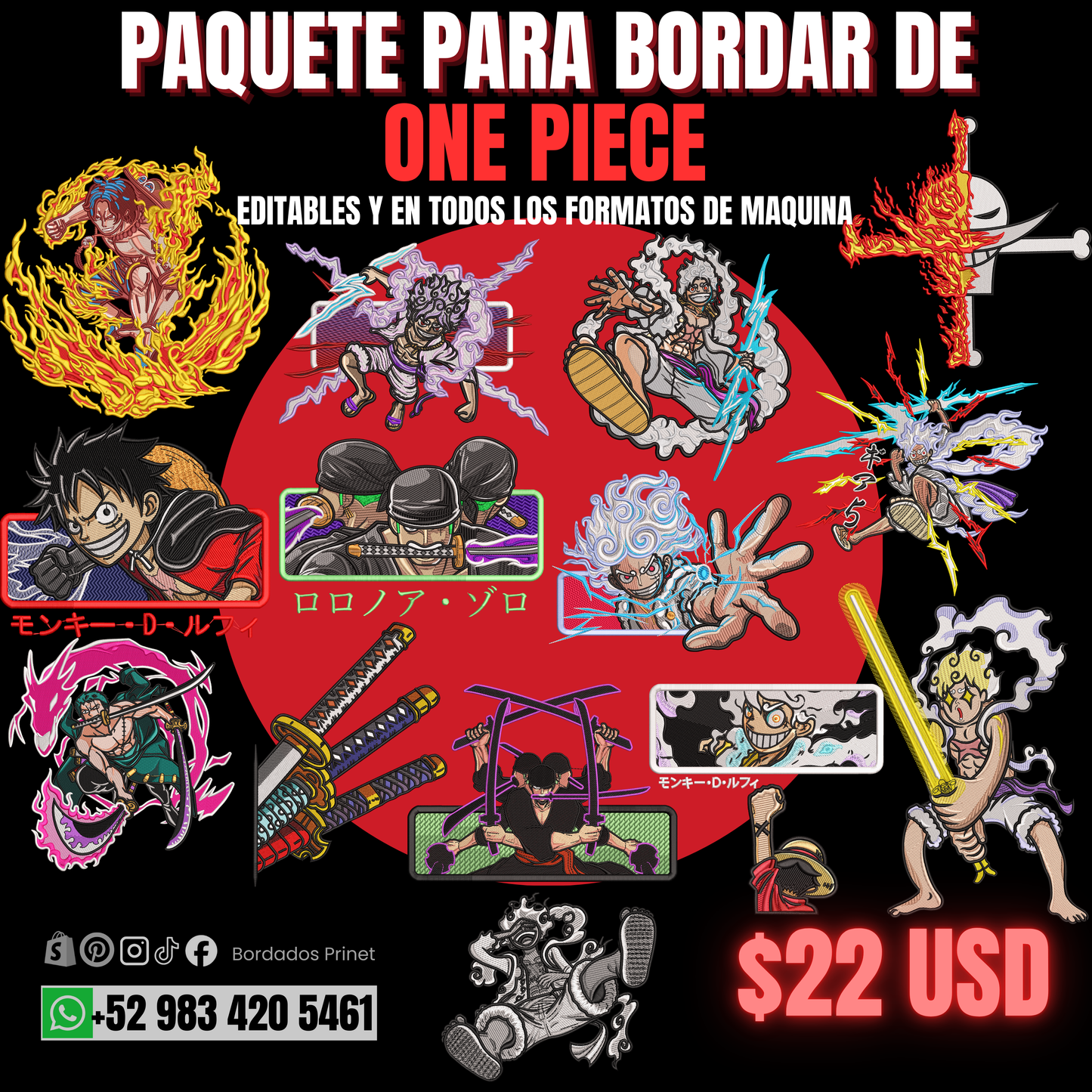 PAQUETE DE ONE PIECE PARA BORDAR