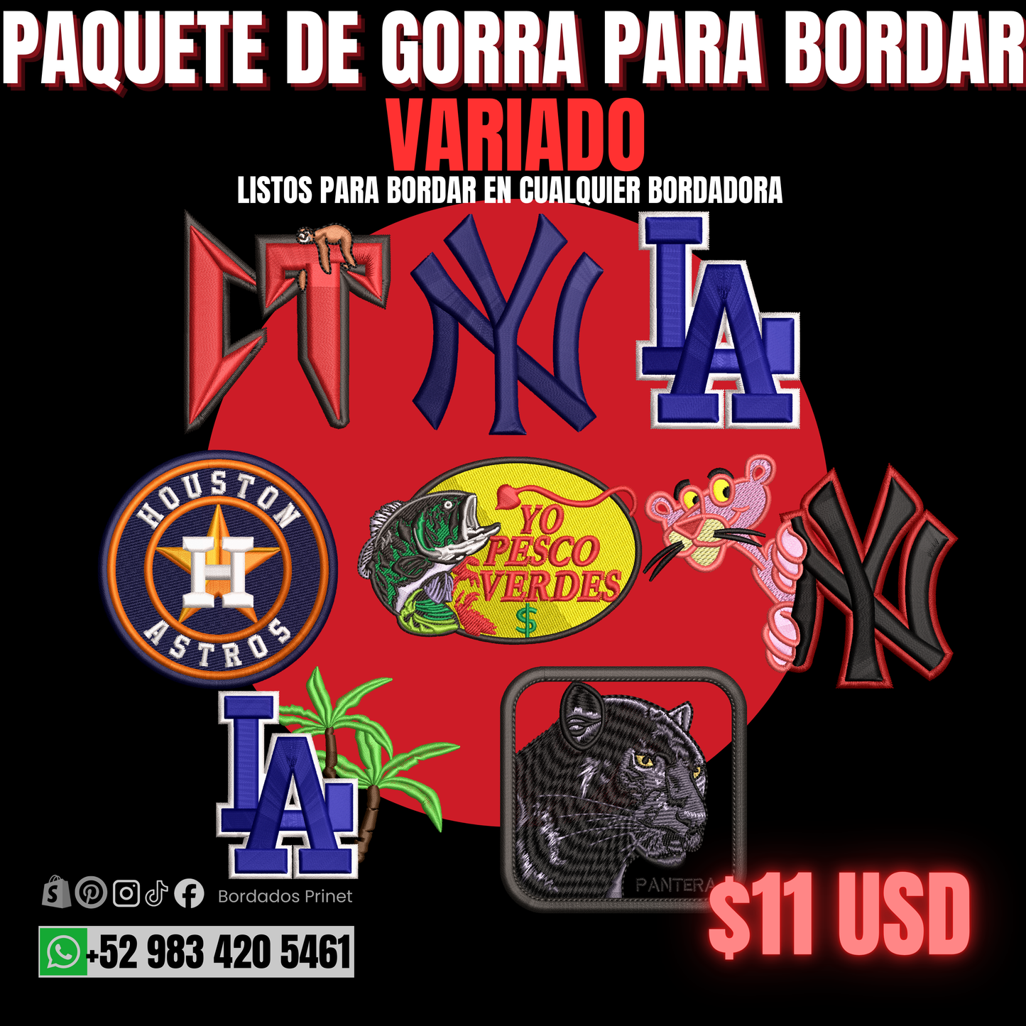 PAQUETE DE BORDADOS PARA GORRAS