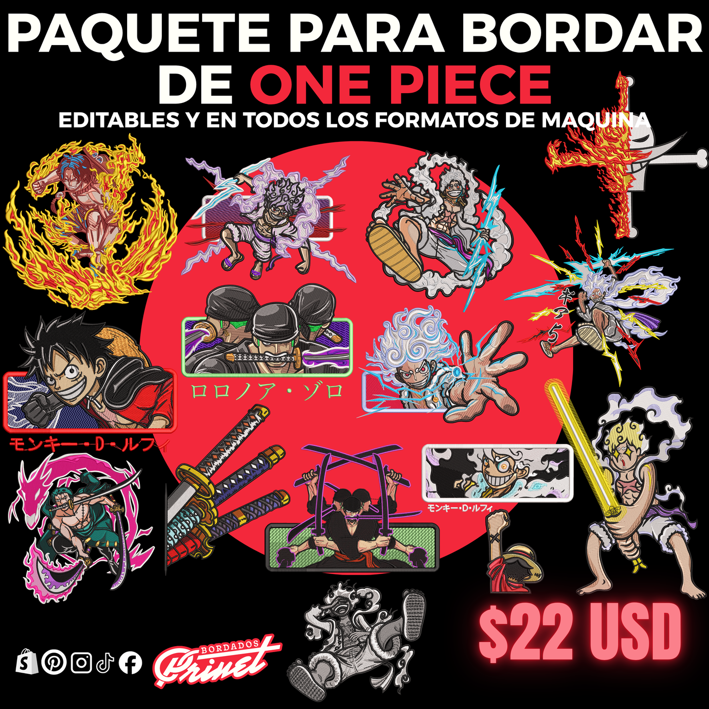 PAQUETE DE ONE PIECE PARA BORDAR