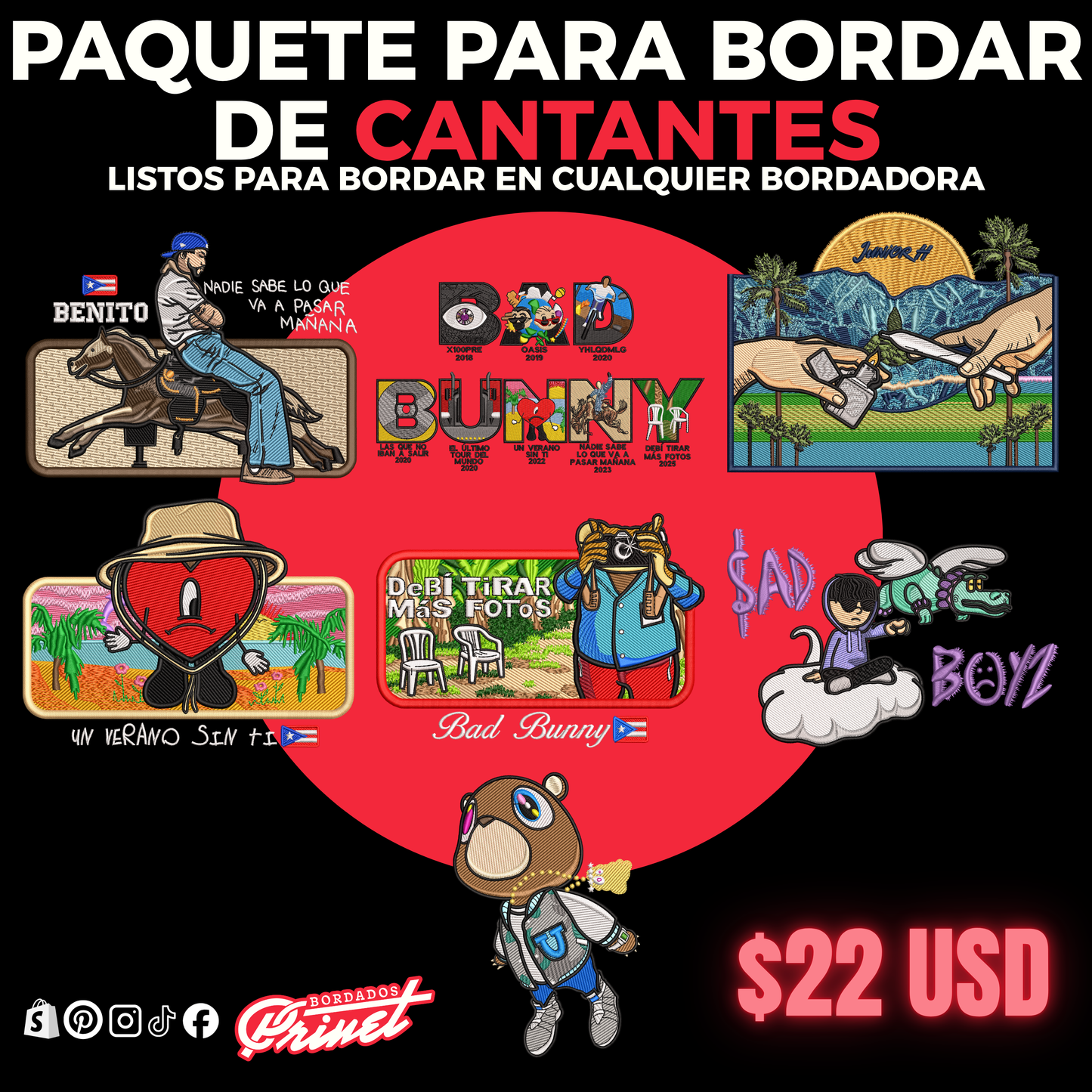 PAQUETE DE CANTANTES PARA BORDAR